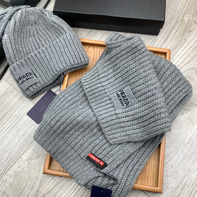 SET SCARF AND HAT IN DOVE GRAY WOOL AND RABBIT FUR 388993