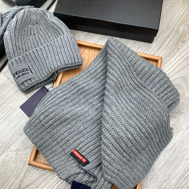 SET SCARF AND HAT IN DOVE GRAY WOOL AND RABBIT FUR 388993