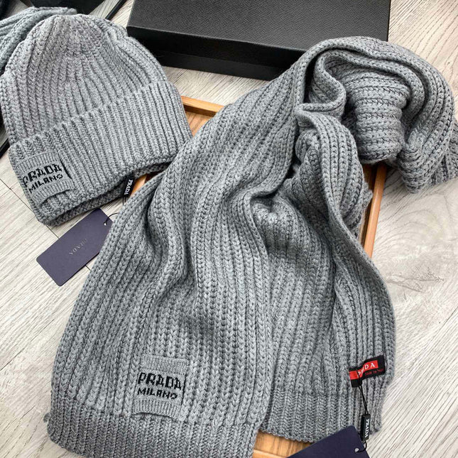 SET SCARF AND HAT IN DOVE GRAY WOOL AND RABBIT FUR 388993