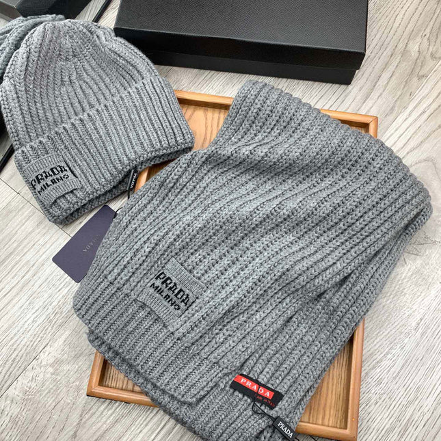 SET SCARF AND HAT IN DOVE GRAY WOOL AND RABBIT FUR 388993