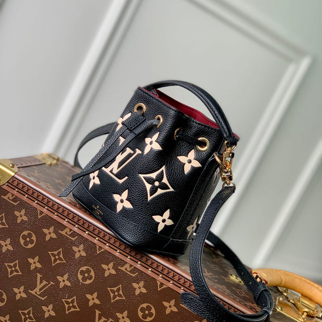 NANO NOÉ 16 IN BLACK BEIGE BICOLOR MONOGRAM EMPREINTE CALFSKIN