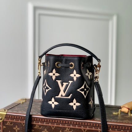 NANO NOÉ 16 IN BLACK BEIGE BICOLOR MONOGRAM EMPREINTE CALFSKIN