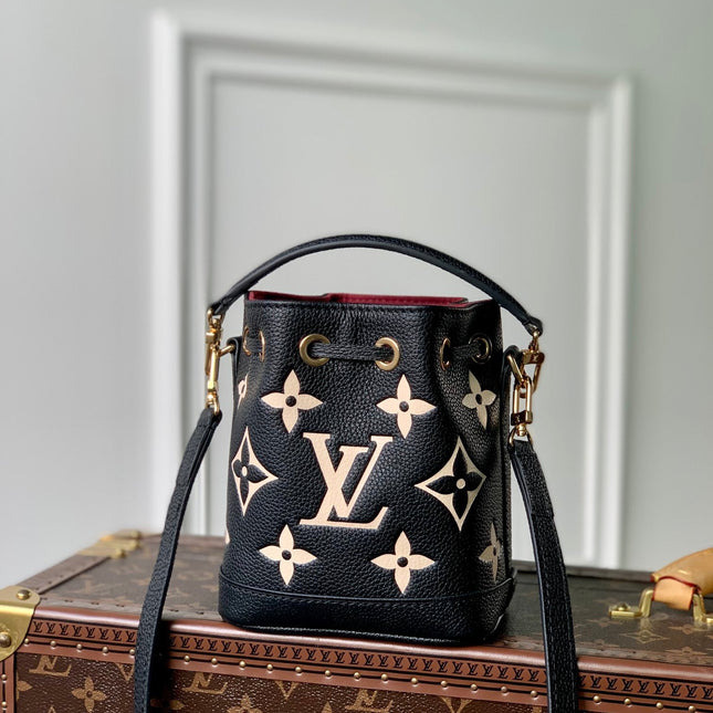 NANO NOÉ 16 IN BLACK BEIGE BICOLOR MONOGRAM EMPREINTE CALFSKIN