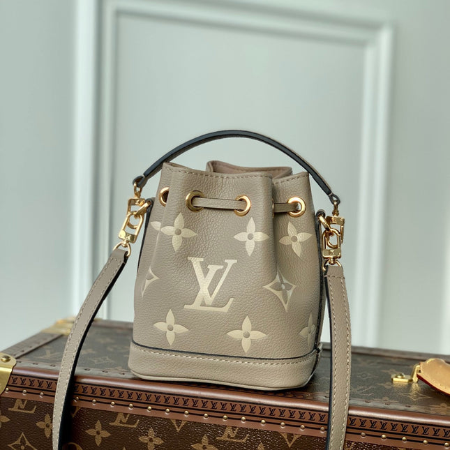 NANO NOÉ 16 IN GREY TOURTERELLE BICOLOR MONOGRAM EMPREINTE CALFSKIN