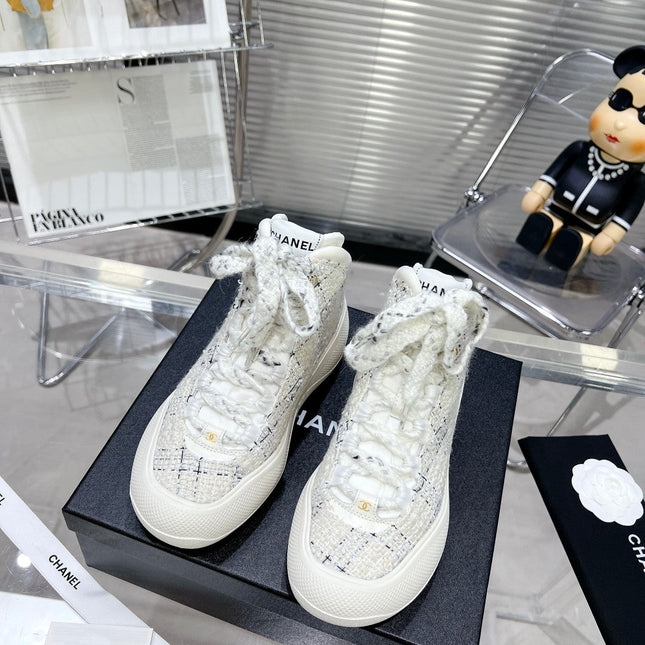 CC CANO ALTO SNEAKER IN WHITE WOOL TWEED AND RUBBER