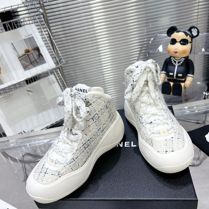 CC CANO ALTO SNEAKER IN WHITE WOOL TWEED AND RUBBER