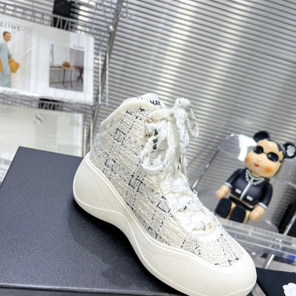 CC CANO ALTO SNEAKER IN WHITE WOOL TWEED AND RUBBER