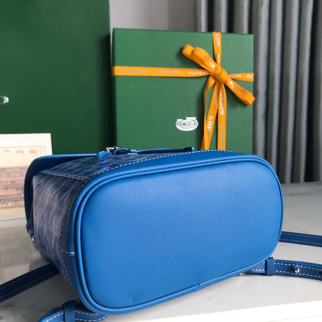ALPIN MINI BACKPACK 21 IN SAPPHIRE BLUE LAMBSKIN AND GOYARDINE CANVAS
