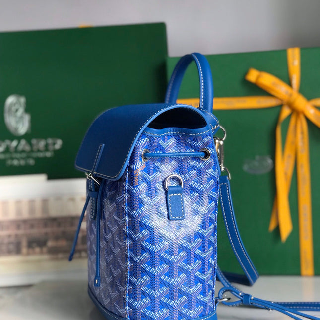 ALPIN MINI BACKPACK 21 IN SAPPHIRE BLUE LAMBSKIN AND GOYARDINE CANVAS