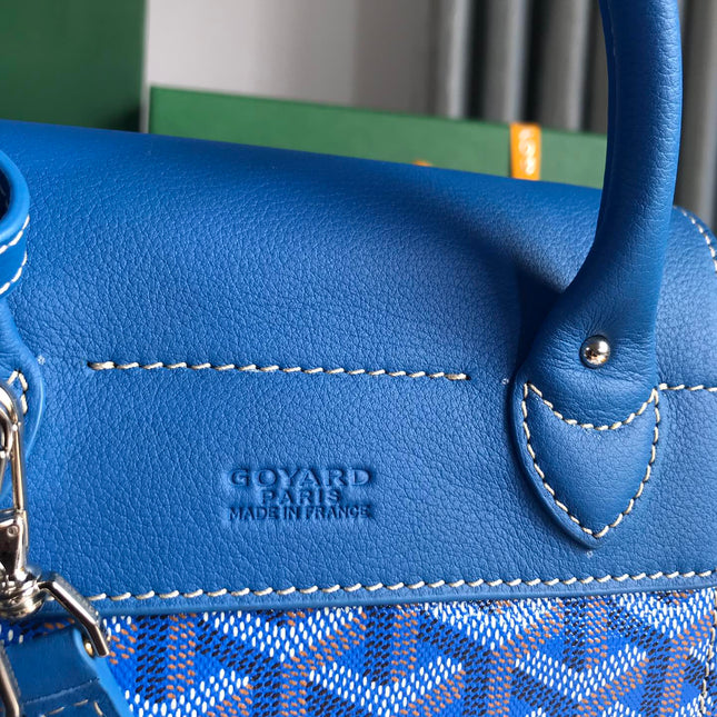 ALPIN MINI BACKPACK 21 IN SAPPHIRE BLUE LAMBSKIN AND GOYARDINE CANVAS