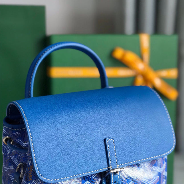 ALPIN MINI BACKPACK 21 IN SAPPHIRE BLUE LAMBSKIN AND GOYARDINE CANVAS