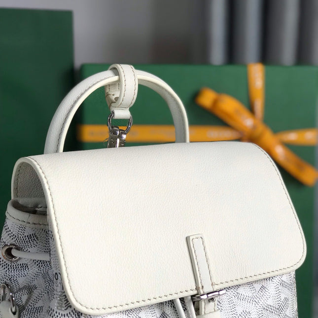 ALPIN MINI BACKPACK 21 IN WHITE LAMBSKIN AND GOYARDINE CANVAS