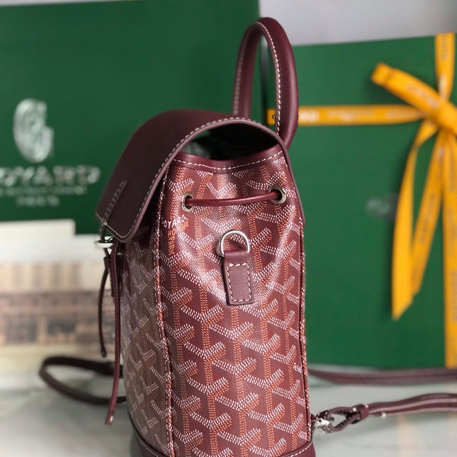 ALPIN MINI BACKPACK 21 IN WINE RED LAMBSKIN AND GOYARDINE CANVAS