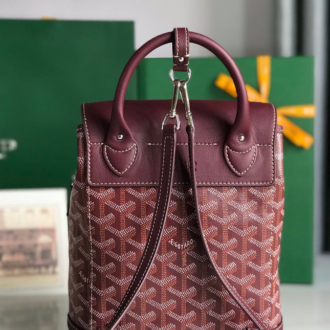 ALPIN MINI BACKPACK 21 IN WINE RED LAMBSKIN AND GOYARDINE CANVAS