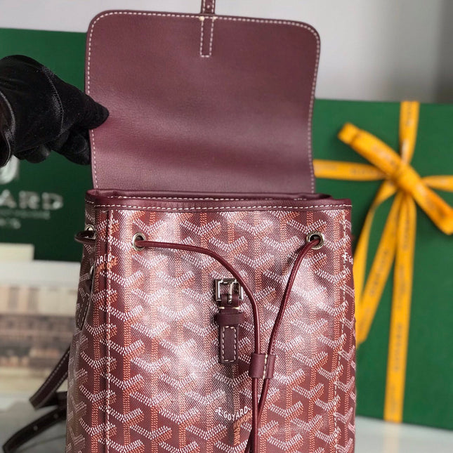 ALPIN MINI BACKPACK 21 IN WINE RED LAMBSKIN AND GOYARDINE CANVAS