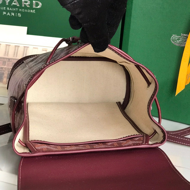 ALPIN MINI BACKPACK 21 IN WINE RED LAMBSKIN AND GOYARDINE CANVAS