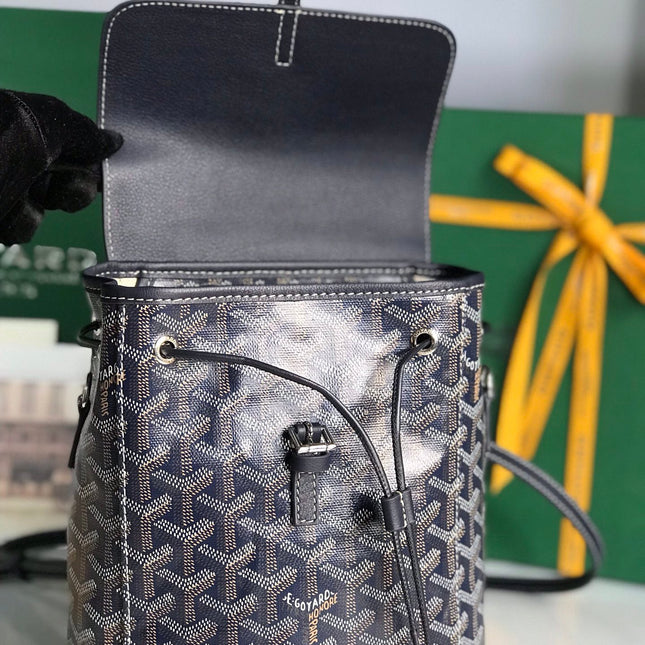 ALPIN MINI BACKPACK 21 IN NAVY BLUE LAMBSKIN AND GOYARDINE CANVAS