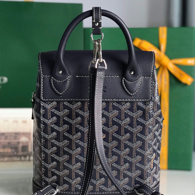 ALPIN MINI BACKPACK 21 IN NAVY BLUE LAMBSKIN AND GOYARDINE CANVAS