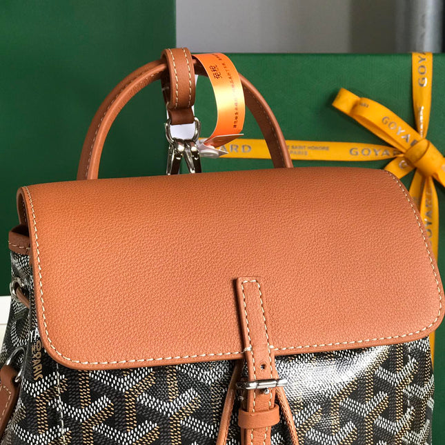 ALPIN MINI BACKPACK 21 IN TAN LAMBSKIN AND BLACK GOYARDINE CANVAS
