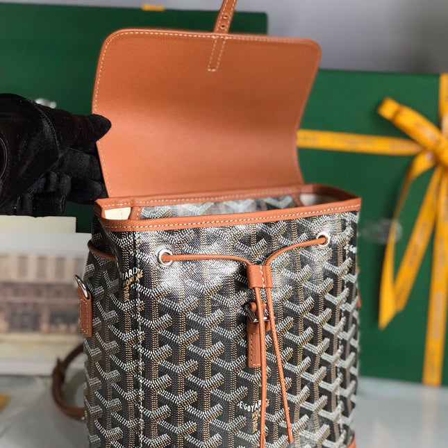 ALPIN MINI BACKPACK 21 IN TAN LAMBSKIN AND BLACK GOYARDINE CANVAS