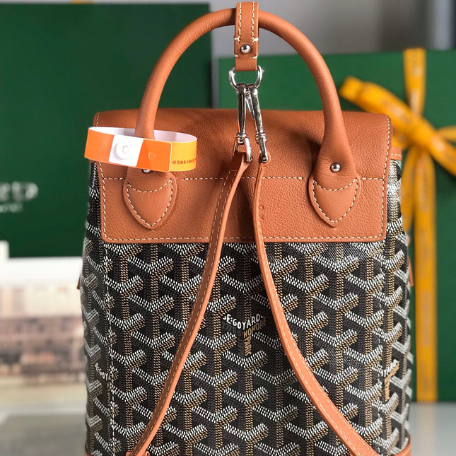 ALPIN MINI BACKPACK 21 IN TAN LAMBSKIN AND BLACK GOYARDINE CANVAS