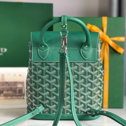 ALPIN MINI BACKPACK 21 IN GREEN LAMBSKIN AND GOYARDINE CANVAS