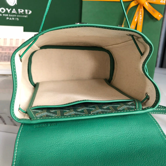 ALPIN MINI BACKPACK 21 IN GREEN LAMBSKIN AND GOYARDINE CANVAS