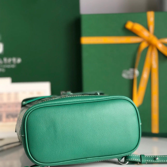 ALPIN MINI BACKPACK 21 IN GREEN LAMBSKIN AND GOYARDINE CANVAS