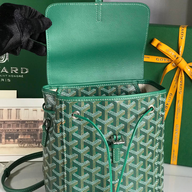 ALPIN MINI BACKPACK 21 IN GREEN LAMBSKIN AND GOYARDINE CANVAS