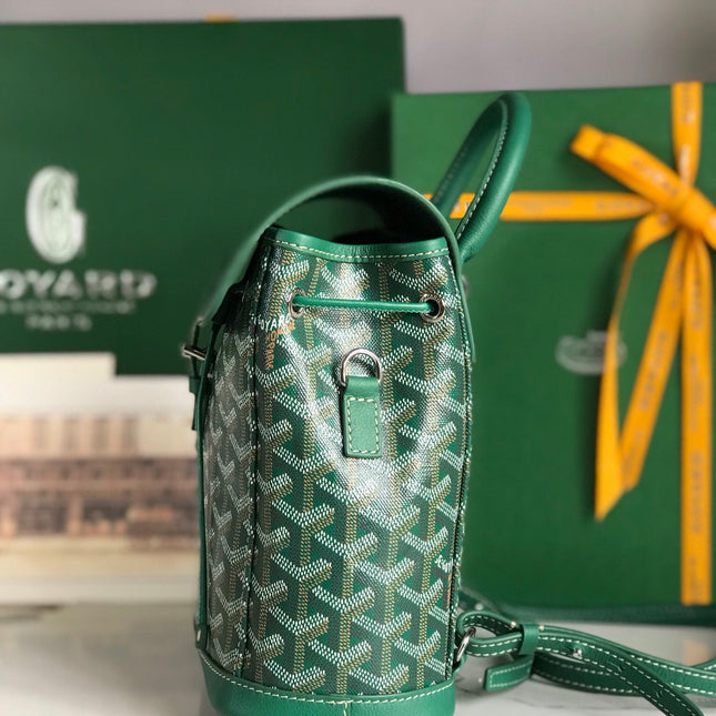 ALPIN MINI BACKPACK 21 IN GREEN LAMBSKIN AND GOYARDINE CANVAS