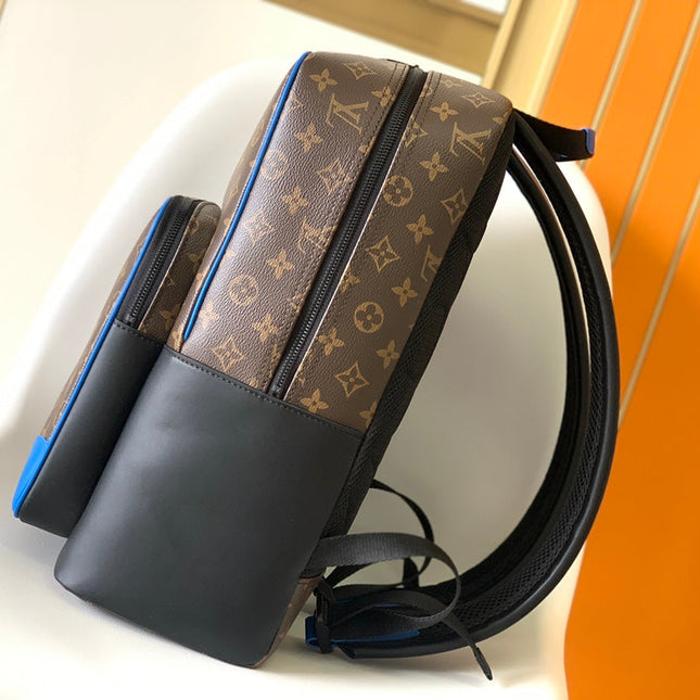 DEAN BACKPACK 42 IN BLUE AND BROWN MONOGRAM CANVAS