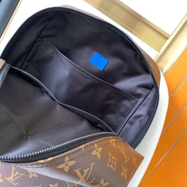 DEAN BACKPACK 42 IN BLUE AND BROWN MONOGRAM CANVAS