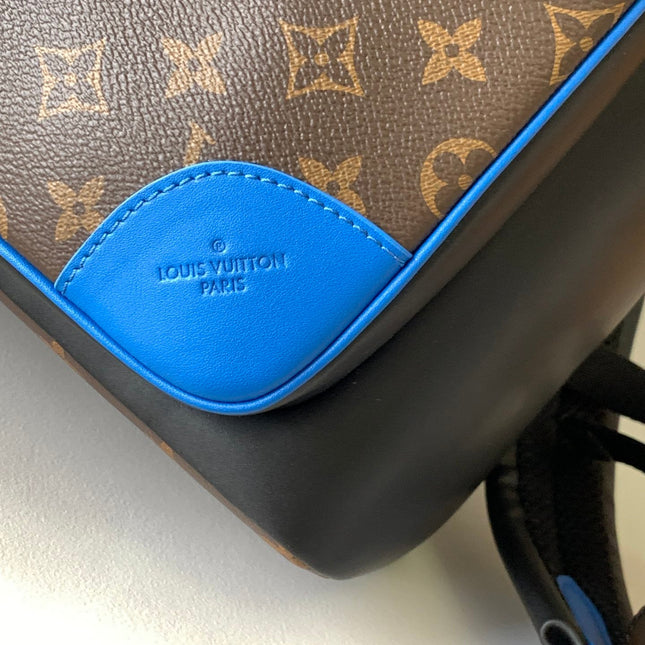 DEAN BACKPACK 42 IN BLUE AND BROWN MONOGRAM CANVAS