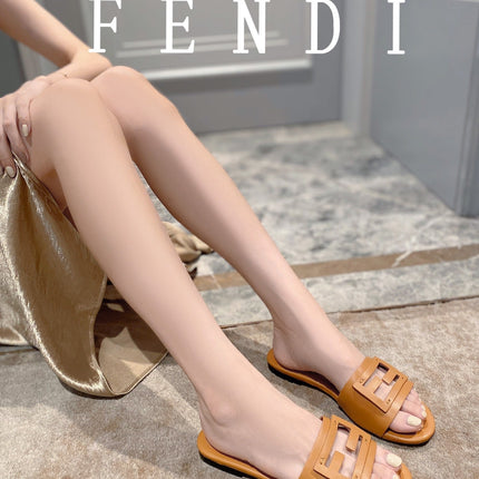 FENDI BAGUETTE SLIDES IN  COPPER BROWN LAMBSKIN