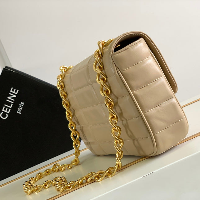 MONOCHROME 24 QUILTED BEIGE CREAM LAMBSKIN CHAIN SHOUDER BAG