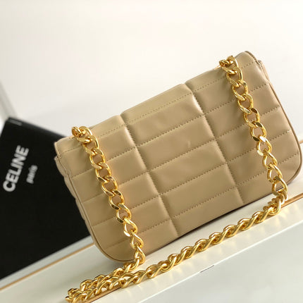 MONOCHROME 24 QUILTED BEIGE CREAM LAMBSKIN CHAIN SHOUDER BAG