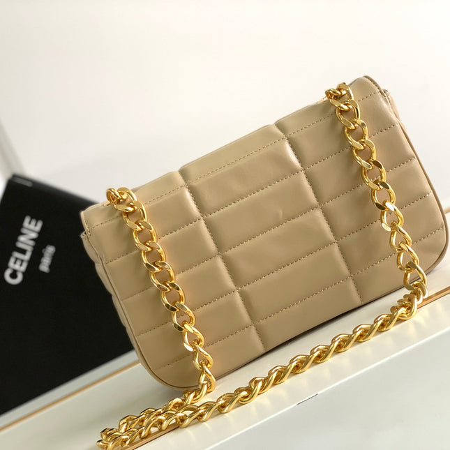 MONOCHROME 24 QUILTED BEIGE CREAM LAMBSKIN CHAIN SHOUDER BAG