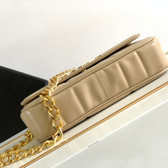 MONOCHROME 24 QUILTED BEIGE CREAM LAMBSKIN CHAIN SHOUDER BAG