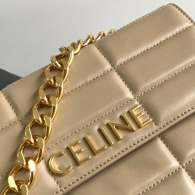 MONOCHROME 24 QUILTED BEIGE CREAM LAMBSKIN CHAIN SHOUDER BAG