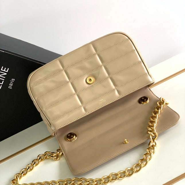 MONOCHROME 24 QUILTED BEIGE CREAM LAMBSKIN CHAIN SHOUDER BAG
