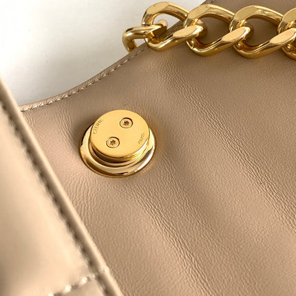 MONOCHROME 24 QUILTED BEIGE CREAM LAMBSKIN CHAIN SHOUDER BAG