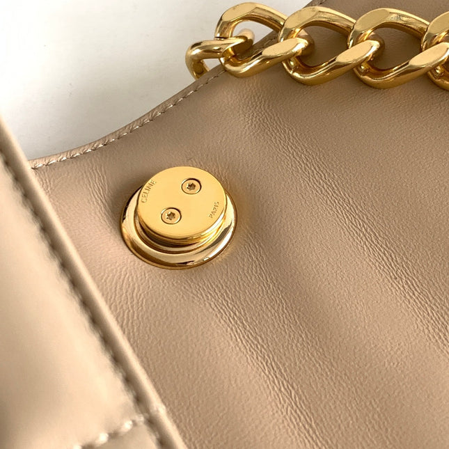 MONOCHROME 24 QUILTED BEIGE CREAM LAMBSKIN CHAIN SHOUDER BAG