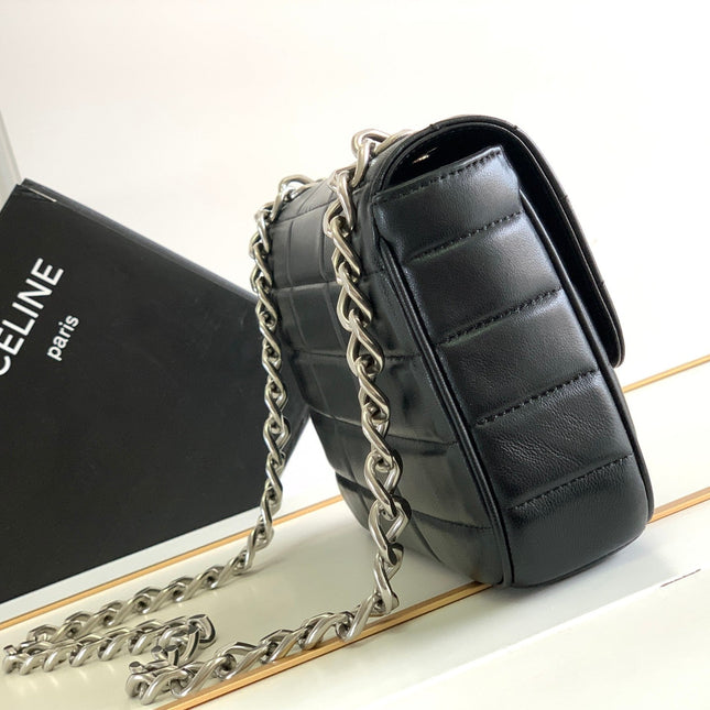 MONOCHROME 24 QUILTED BLACK LAMBSKIN CHAIN SHOUDER BAG
