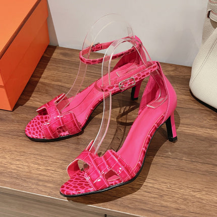 PREMIERE 70 SANDAL IN WATERMELON PINK CROCODILE LEATHER
