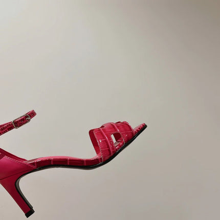 PREMIERE 70 SANDAL IN WATERMELON PINK CROCODILE LEATHER