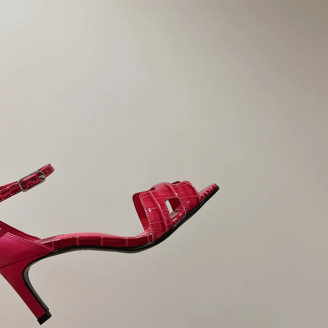 PREMIERE 70 SANDAL IN WATERMELON PINK CROCODILE LEATHER