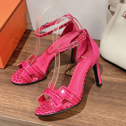 PREMIERE 105 SANDAL IN WATERMELON PINK CROCODILE LEATHER