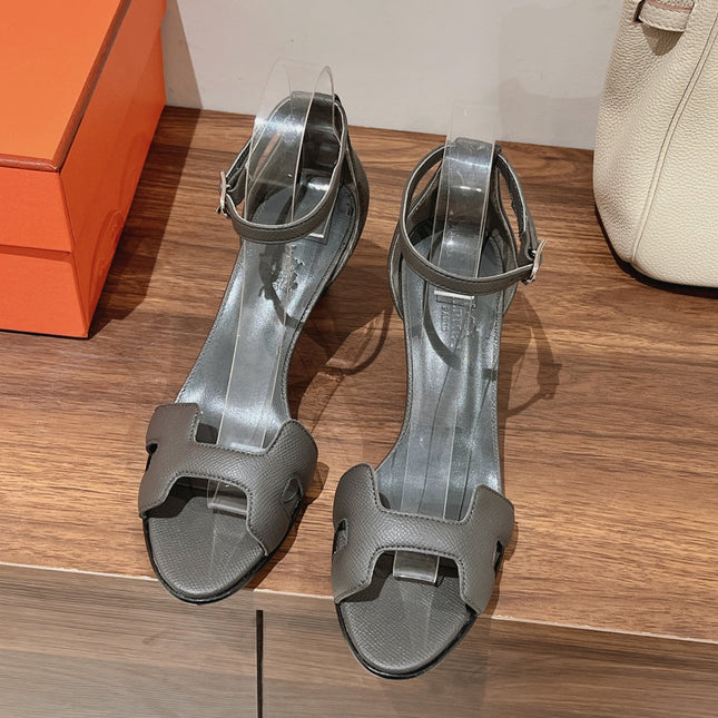 PREMIERE 70 SANDAL IN DARK GRAY CALFSKIN