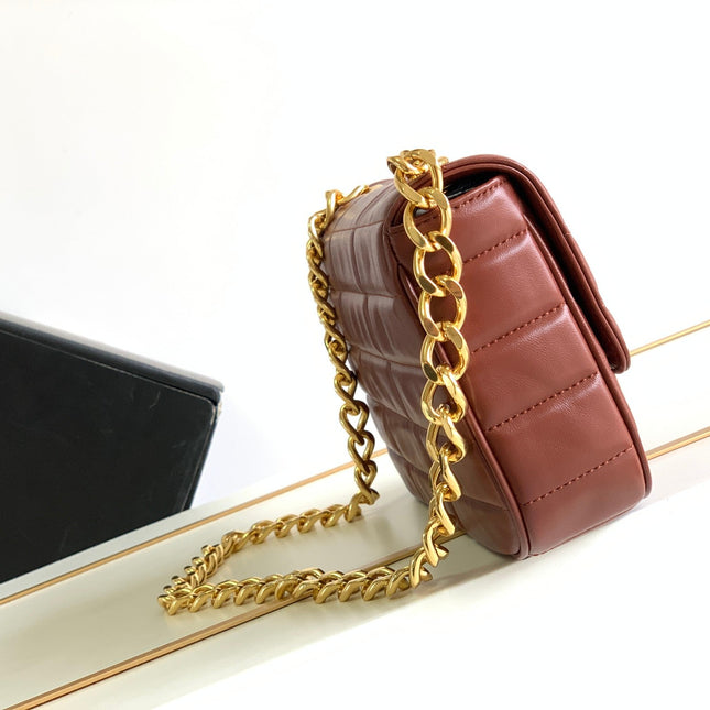 MONOCHROME 24 QUILTED CHERRY RED LAMBSKIN CHAIN SHOUDER BAG