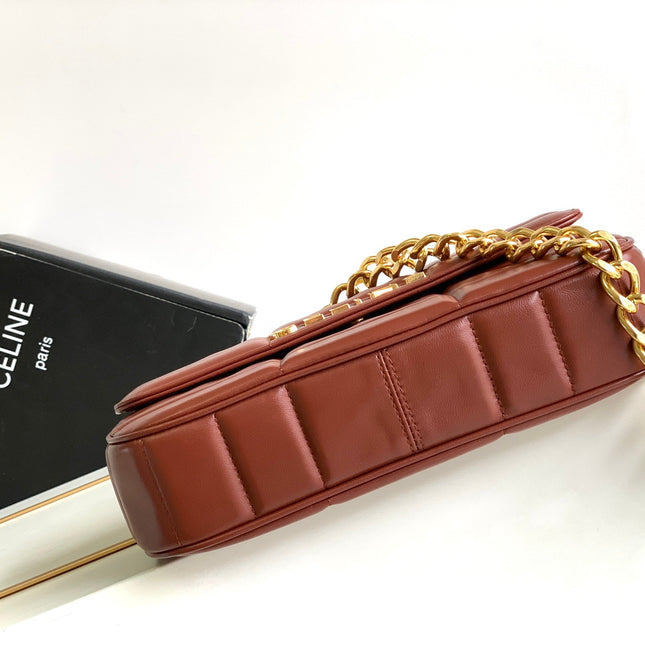 MONOCHROME 24 QUILTED CHERRY RED LAMBSKIN CHAIN SHOUDER BAG